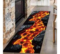 Optical Illusion Area Rug, 60x120cm,Red Flame Lava Black Rock Cool Boys Room Runner Rug, 3D HD Printed Indoor Hallway Carpet, Non-Slip Washable Floor Mat for Playroom Living Room Bedside Home Decor