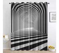 Optical Illusion Blackout Curtain, Geometric Stripe Corridor Tunnel 3D Curtains for Bedroom, Living Room Eyelet Curtain Thermal Window Curtains & Drapes 66 x 54 Inch Drop 2 Panels