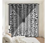 Optical Illusion Curtains for Bedroom 66 x 54 Inch 2 Panels, Geometric Maze 3D Blackout Curtains for Living Room Accessories, Eyelet Thermal Patterned Black Out Curtain G&-11