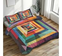 Optical Illusion Duvet Cover Emperor, Colorful Geometric Bedding Set 3 Piece Soft Microfiber Quilt Cover Reversible Duvet Sets with 2 Pillows Zipper Closure L-76