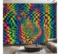 Optical Illusion Photo Wallpaper for Bedroom, Geometic Psychedelic Wall Mural for Living Room, Colorful Wallpaper 250x175 Nonwoven Wall Paper Home Decor W23