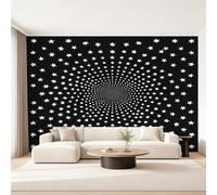 Optical Illusion Photo Wallpaper for Bedroom, Psychedelic Swirl Star Wall Mural for Living Room, Black and White Wallpaper 280x200 Nonwoven Wall Paper Home Decor W24