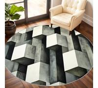 Optical Illusion Round Area Rug 150cm, Geometry Rug, Abstract Art Circle Rugs, Low-Pile Round Rugs for Kitchen Dining Living Room Bathroom Beneath the Furniture