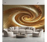 Optical Illusion Wallpaper for Living Room, Gold Swirl 3D Wall Mural for Bedroom 350x256 cm, Non-Woven Photo Wallpaper, Home Decor D&O51