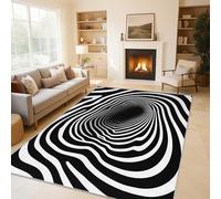 Optical Illusions Rugs Living Room Large 160x230 cm, Machine Washable Rugs, Black White Abstract Area Rug Bedroom Decor, Non Slip Low Pile Soft Flannel Floor Carpet ZY&L20