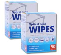 Optical Lens Wipes Bundle - 2 Boxes of 50 Pre-Moistened Optical Lens Wipes (100 Total) - Streak-Free, Quick-Drying, and Anti-Static Cleaning Wipes for Glasses, Cameras, and Screens by Kevagh