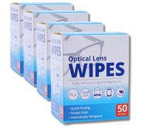 Optical Lens Wipes Bundle - 4 Boxes of 50 Pre-Moistened Optical Lens Wipes (200 Total) - Streak-Free, Quick-Drying, and Anti-Static Cleaning Wipes for Glasses, Cameras, and Screens by Kevagh