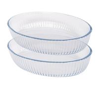 Argon Tableware Optical Oval Glass Oven Dishes - 35cm x 24cm - Pack of 2, Clear