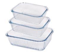 Optical Rectangular Glass Cake Dish Set - 3 Sizes - 3pc Deep Baking Tray Argon Tableware Clear One Size