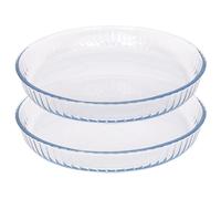 Argon Tableware Optical Round Glass Oven Dishes - 32cm x 32cm - 2x Large Deep Baking Casserole Lasagne Roasting Roaster Cooking Tray Bowl | Microwave Safe, Freezer Safe