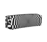 Optical Spin Illusion Leather Pencil Case Silver Zipper Pen Pencil Pouch Bag Organizer for Girls Boys Student School Office College