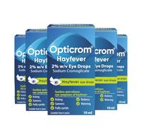 Opticrom Hayfever Eyedrops Solution, 5X 10ml Multipack | For fast anti-allergy relief from itchy red watery eyes, sodium cromoglicate action, convenient bulk supply.