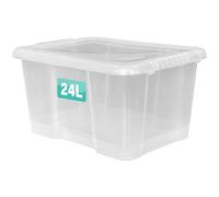 Optimal Products 1 x 24 Litre Clear Plastic Storage Box With Lids UK BRITISH MADE Home Office Stackable Transparent Plastic Boxes, Size 5,11,24,28,35,45,62 Litre