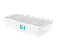 Optimal Products 1 x 43 Litre Underbed Clear Plastic Storage Box With Lids UK BRITISH MADE Home Office Stackable Transparent Plastic Boxes, Size 5,11,24,28,35,45,62 Litre