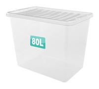 Optimal Products 1 x 80 Litre Clear Plastic Storage Box With Lids UK BRITISH MADE Home Office Stackable Transparent Plastic Boxes, Size 5,11,24,28,35,45,62 Litre