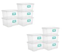 Optimal Products 10 x 24 Litre Clear Plastic Storage Box With Lids UK BRITISH MADE Home Office Stackable Transparent Plastic Boxes, Size 5,11,24,28,35,45,62 Litre