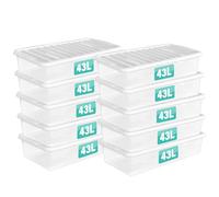 Optimal Products 10 x 43 L Underbed Clear Plastic Storage Box With Lids UK BRITISH MADE Home Office Stackable Transparent Plastic Boxes, Sizes 5,11,24,28,35,45,62 Litre