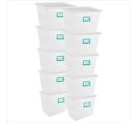 Optimal Products 10 x 80 Litre Clear Plastic Storage Box With Lids UK BRITISH MADE Home Office Stackable Nestable Transparent Plastic Boxes, Size 5,11,24,28,35,45,62 Litre