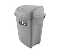 Optimal Products 12 Litre Plastic Swing Bins Home Garage Swing Top Rubbish Waste Bin Office Bedroom Kitchen Paper Dustbin Trash Bin Swing Lid Garden Recycle Bins Silver