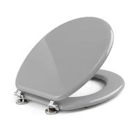 Optimal Products 18'' INCH MDF Universal Bathroom WC Toilet SEAT Quick Easy FIT Wooden Oval Shape (Grey)