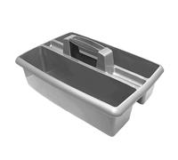 Optimal Products 2 & 3 Sections Compartments Plastic Large Caddy Kitchen Cleaning Tools Carry Tray Tidy Organiser With Handle UK (2 Compartments Silver)