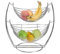 Optimal Products 2 Tier Chrome Swinging Fruit Vegetable Bowl Basket Rack Storage Holder Hammock Fruit Vegetables Produce Metal Kitchen Swing Display Stand (2 Tier Basket)