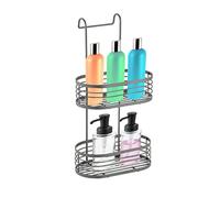 Optimal Products 2 Tier Grey Over Shower Screen Caddy Hanging Bathroom Organiser Shower Rack Storage Tidy