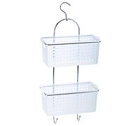 Optimal Products 2 Tier Large Hanging Bathroom Organiser Unit Shower Rack Storage Caddy With Plastic Extra Deep Baskets (2 Tier With White Baskets)
