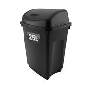 Optimal Products 25 Litre Plastic Swing Bins Home Garage Swing Top Rubbish Waste Bin Office Bedroom Kitchen Paper Dustbin Trash Bin Swing Lid Garden Recycle Bins Black
