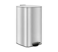 Optimal Products 30L Square Pedal Bin - Brushed Stainless Steel Kitchen Trash Can with Soft-Close Lid, Hands-Free Foot Pedal, Removable Inner Bucket & Rubbish Recycling Bin Dustbin Matt Silver