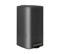 Optimal Products 30L Square Pedal Bin - Brushed Stainless Steel Kitchen Trash Can with Soft-Close Lid, Hands-Free Foot Pedal, Removable Inner Bucket & Rubbish Recycling Bin Dustbin Matt Black