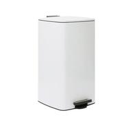 OPTIMAL PRODUCTS 30L White Square Stainless Steel Soft Close Kitchen Pedal Bin Waste Dustbin