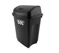 Optimal Products 50 Litre Plastic Swing Bins Home Garage Swing Top Rubbish Waste Bin Office Bedroom Kitchen Paper Dustbin Trash Bin Swing Lid Garden Recycle Bins Black