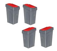 Optimal Products 50L Plastic Recycling Bin Rubbish Dustbin Kitchen Garden Recycle Waste Bin With Lid (Red, 4)