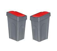 Optimal Products 50L Plastic Recycling Bin Rubbish Dustbin Kitchen Garden Recycle Waste Bin With Lid (Red, 2)