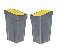 Optimal Products 50L Plastic Recycling Bin Rubbish Dustbin Kitchen Garden Recycle Waste Bin With Lid (Yellow, 2)
