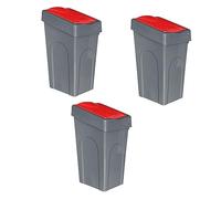 Optimal Products 50L Plastic Recycling Bin Rubbish Dustbin Kitchen Garden Recycle Waste Bin With Lid (Red, 3)