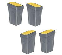 Optimal Products 50L Plastic Recycling Bin Rubbish Dustbin Kitchen Garden Recycle Waste Bin With Lid (Yellow, 4)