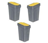 Optimal Products 50L Plastic Recycling Bin Rubbish Dustbin Kitchen Garden Recycle Waste Bin With Lid (Yellow, 3)