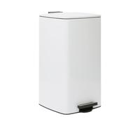 Optimal Products 50L Square Pedal Bin - Brushed Stainless Steel Kitchen Trash Can with Soft-Close Lid, Hands-Free Foot Pedal, Removable Inner Bucket & Rubbish Recycling Bin Dustbin Matt White