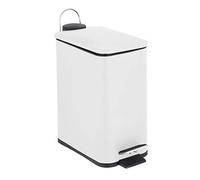 Optimal Products 5L Pedal Bin Slim Lid Soft Close Brush Holder Home Office Waste Paper Dustbin (5L WHITE BIN ONLY)