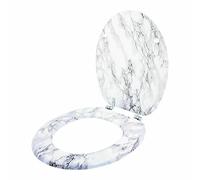 Optimal Products Anti-Bacterial Coating Marble Effect Toilet Seat Loo Seats No Rust Stainless Steel Hinges Slow / Soft Close (White)