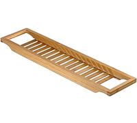 Optimal Products Bamboo Over Bath Rack Tidy Bathroom Storage Stand Tray Bathtub Shower Caddy Unit