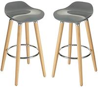 Optimal Products Bar Stools Set of 2 pcs Barstools Multi Colour Breakfast Kitchen Counter Bar Chairs Wood Leg in Natural (GREY BAR STOOL OP435)