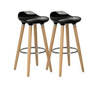 Optimal Products Bar Stools Set of 2 pcs Barstools Multi Colour Breakfast Kitchen Counter Bar Chairs Wood Leg in Natural (Black Stool Op434)