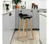 Optimal Products Bar Stools Set of 2 pcs Barstools Multi Colour Breakfast Kitchen Counter Bar Chairs Wood Leg in Natural (BLACK BAR STOOL OP434)