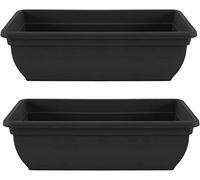 Optimal Products Bel Trough Plant Pot Plastic Winchester Bel Garden Flower Patioectangle Planter UK (2PC, Ebony/Black), 46cm & 60cm