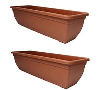 Optimal Products Bel Trough Plant Pot Plastic Winchester Bel Garden Flower Patioectangle Planter UK (2PC, Terracotta), 46cm & 60cm
