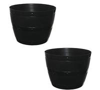 Optimal Products Black Plastic Planter Plant Pot Tub Garden Patio Out Or Indoor Barrel Flower Pot 35cm & 50cm (34cm (2 Barrel Planter) Black)