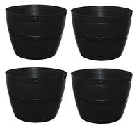 Optimal Products Black Plastic Planter Plant Pot Tub Garden Patio Out Or Indoor Barrel Flower Pot 35cm & 50cm (50cm (4 Barrel Planter) Black)
